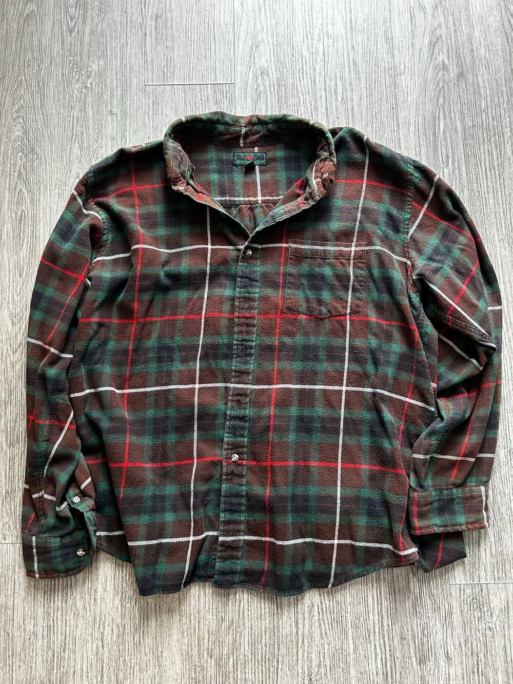 Vintage Abercrombie & Fitch Men's XL Plaid Flannel Shirt Brown Green Long Sleeve